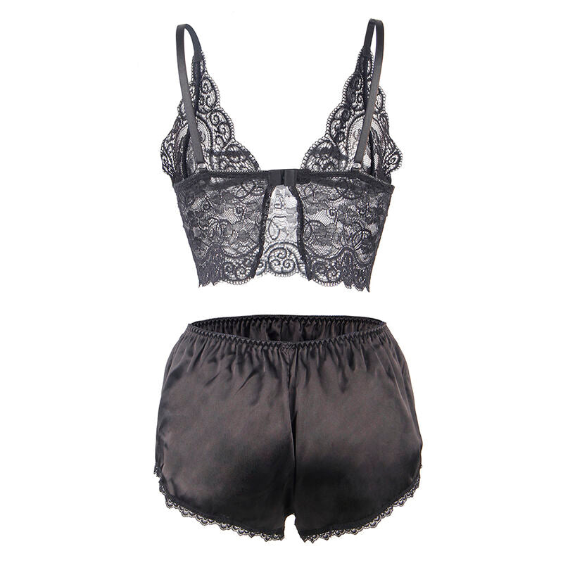 SUBBLIME - 953928 ENSEMBLE 3 PIÈCES DENTELLE NOIRE ET SATIN L/XL