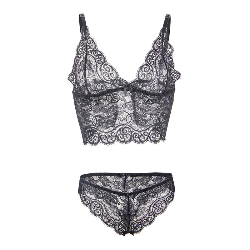 SUBBLIME - 953928 ENSEMBLE 3 PIÈCES DENTELLE NOIRE ET SATIN L/XL
