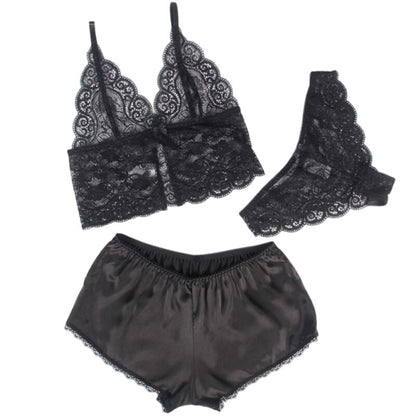 SUBBLIME - 953928 ENSEMBLE 3 PIÈCES DENTELLE NOIRE ET SATIN L/XL