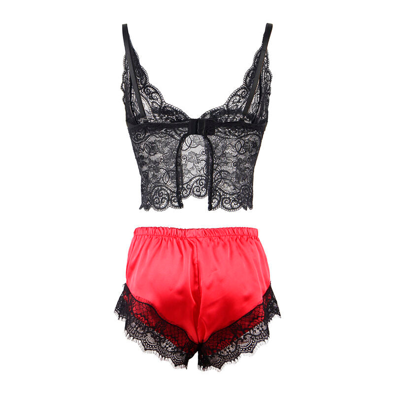 SUBBLIME - 953966 PYJAMA SEXY SATIN ET DENTELLE NOIR/ROUGE L/XL