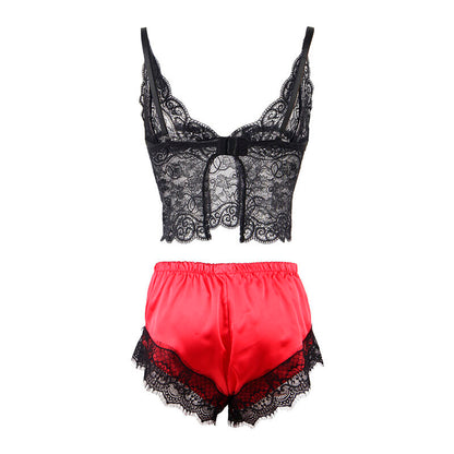 SUBBLIME - 953966 PYJAMA SEXY SATIN ET DENTELLE NOIR/ROUGE L/XL