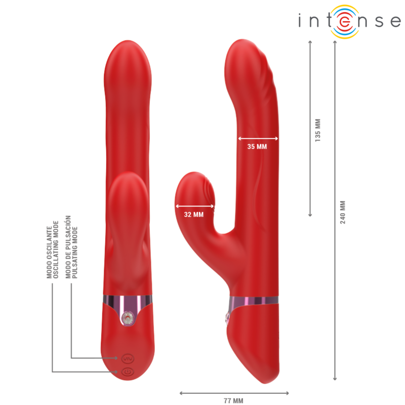 INTENSE - LELE MULTIFUNCTION ROTATING &amp; OSCILLATION &amp; STIMULATION VIBRATOR RED