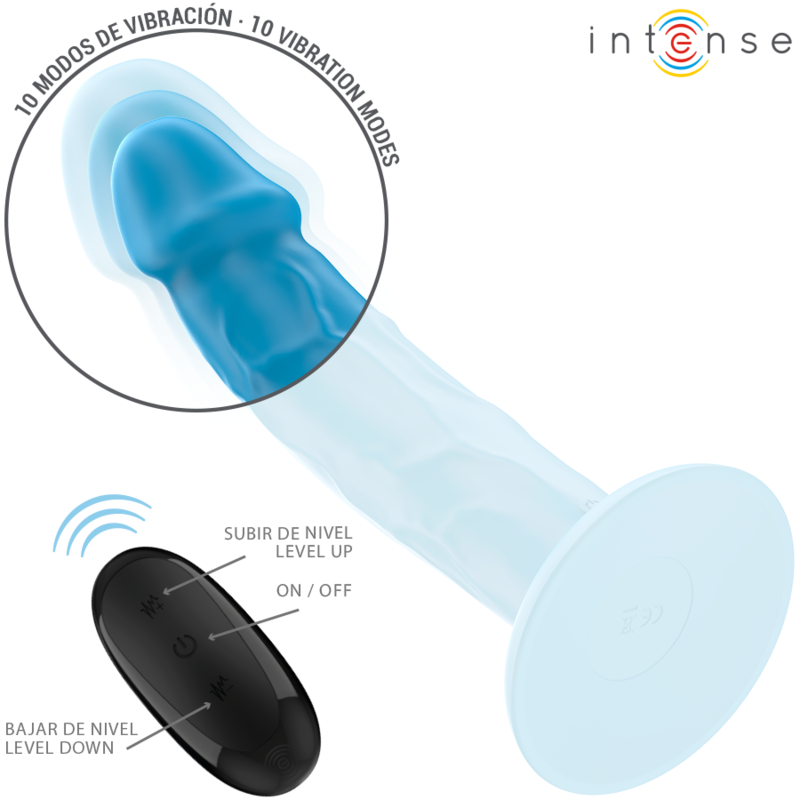 INTENSE - VIBRATEUR RÉALISTE PHOEBE 10 VIBRATIONS TÉLÉCOMMANDE BLEU