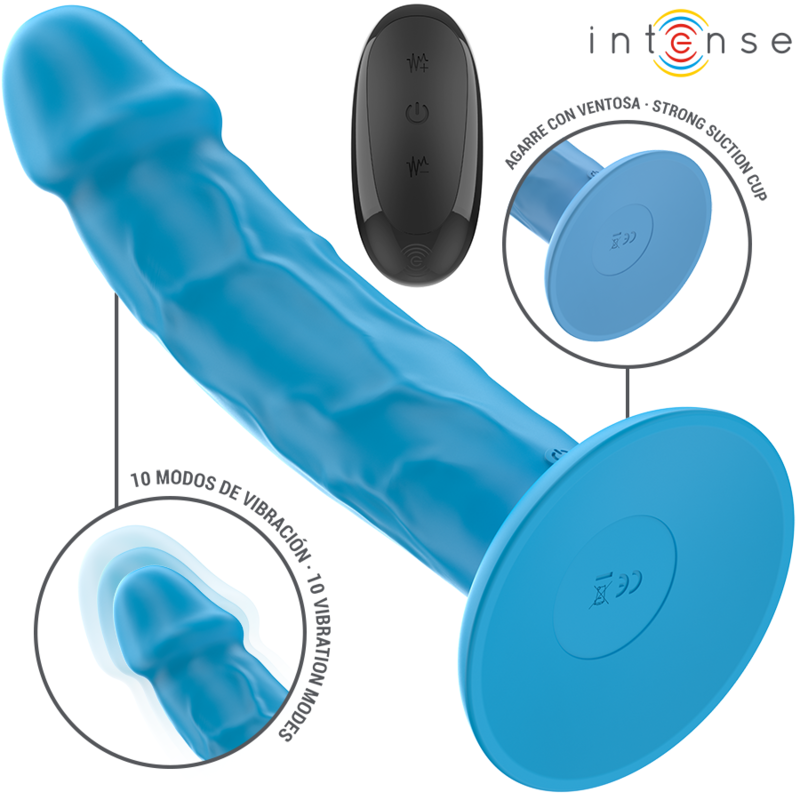 INTENSE - VIBRATEUR RÉALISTE PHOEBE 10 VIBRATIONS TÉLÉCOMMANDE BLEU