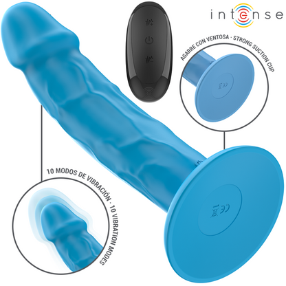 INTENSE - VIBRATEUR RÉALISTE PHOEBE 10 VIBRATIONS TÉLÉCOMMANDE BLEU