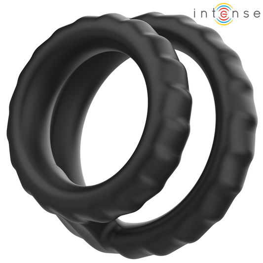 INTENSE - DEWEY DOUBLE COCK RING BLACK SILICONE MODEL 2