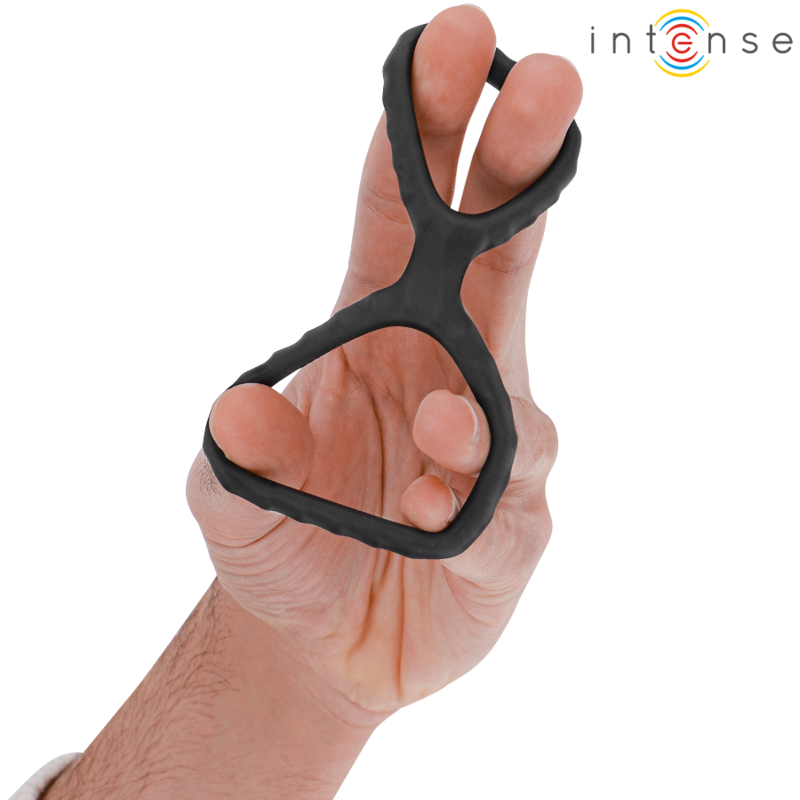 INTENSE - DEWEY DOUBLE ANNEAU PÉNITENSILE EN SILICONE NOIR MODÈLE 2