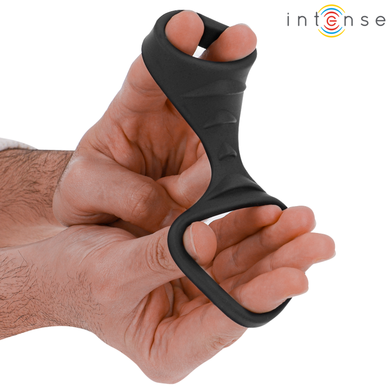 INTENSE - THEO DOUBLE ANNEAU PÉNITENSILE EN SILICONE NOIR MODÈLE 3