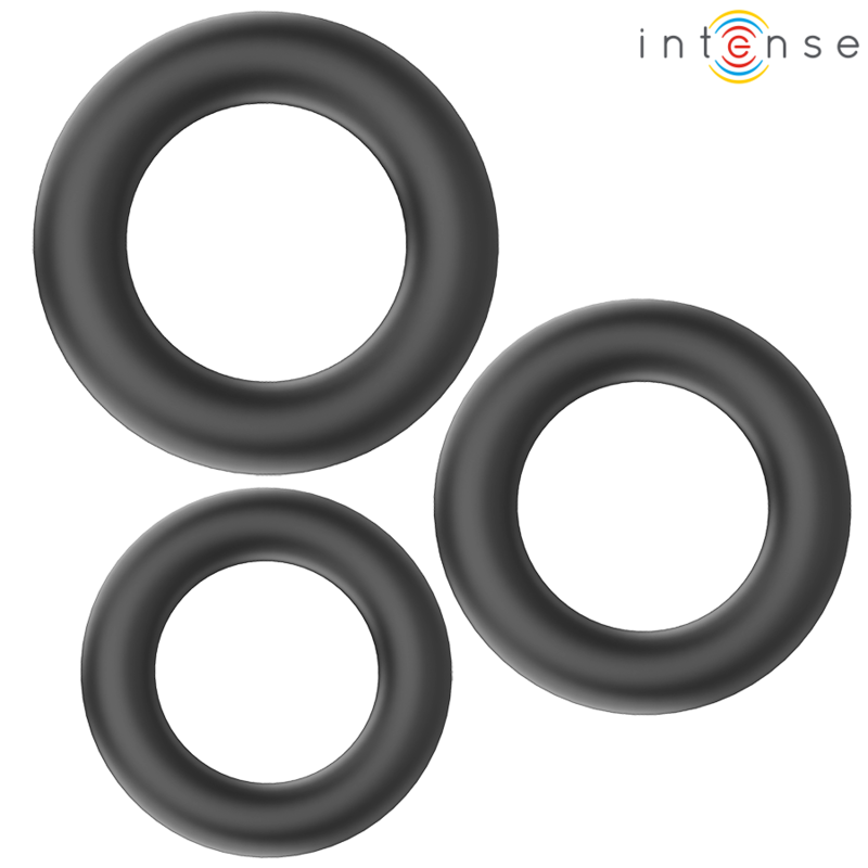 INTENSE - HUGH 3 ANNEAUX PÉNIS BASIQUES EN SILICONE NOIR