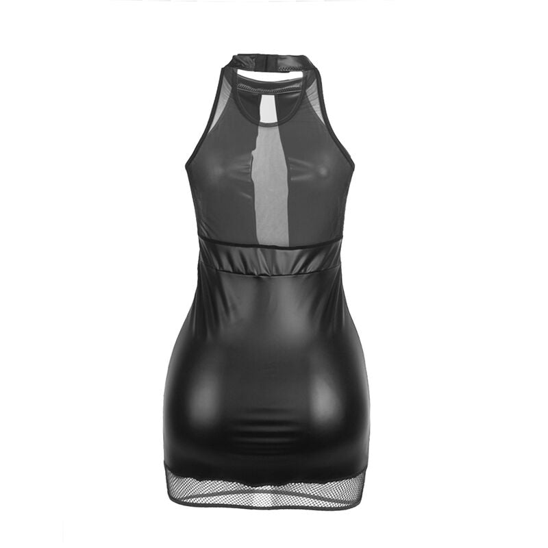 SUBBLIME - 955472 BLACK S/M HALTER NECK DRESS WITH SEE-THROUGHS