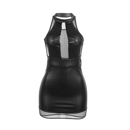 SUBBLIME - 955472 BLACK S/M HALTER NECK DRESS WITH SEE-THROUGHS