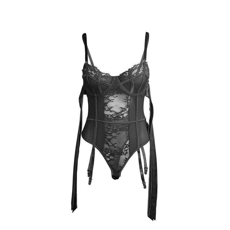 SUBBLIME - 955502 LACE BODYSUIT WITH BOWS AND GARTER STRAP BLACK L/XL