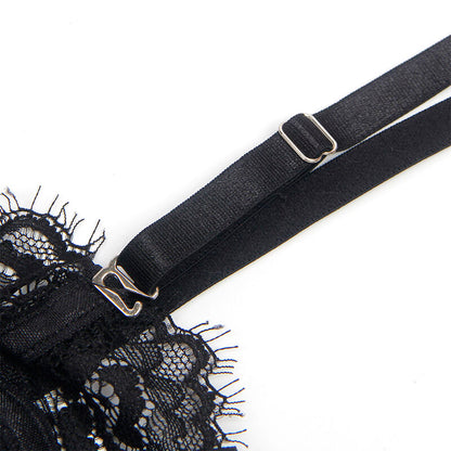 SUBBLIME - 955502 LACE BODYSUIT WITH BOWS AND GARTER STRAP BLACK L/XL