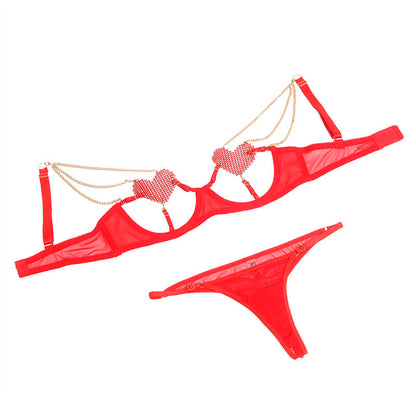 SUBBLIME - 955526 RED MESH HEART CHAIN ​​BRA SET L/XL