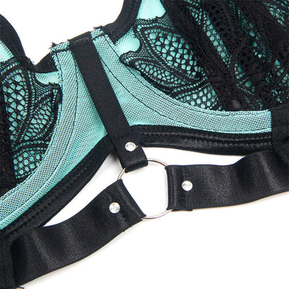 SUBBLIME - 955557 GREEN PATENT MESH ZIP-UP BRA SET S/M