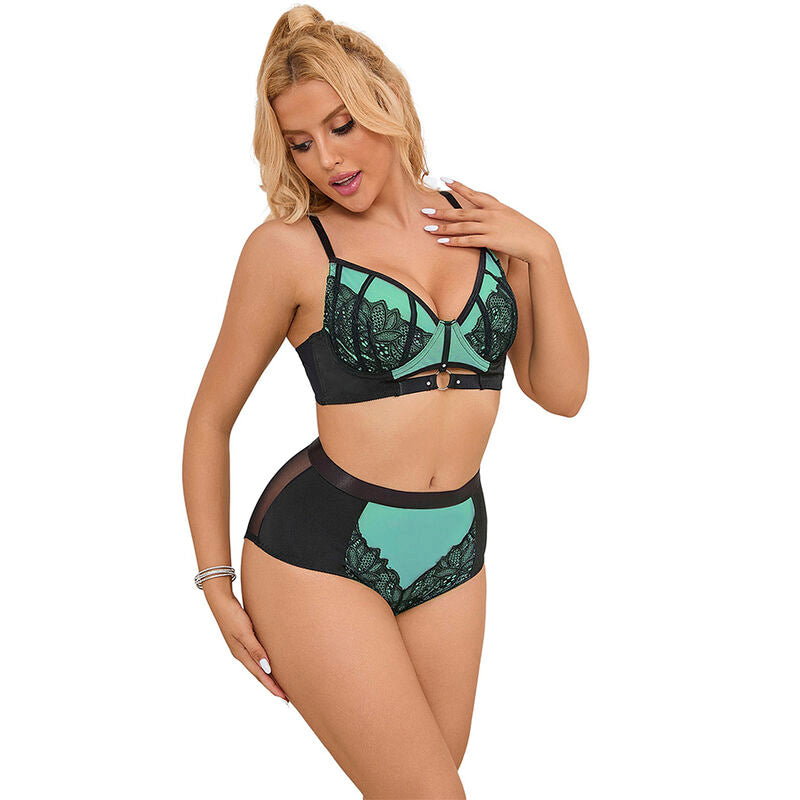 SUBBLIME - 955557 GREEN PATENT MESH ZIP-UP BRA SET S/M