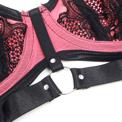 SUBBLIME - 955571 PINK PATENT MESH ZIP-UP BRA SET S/M