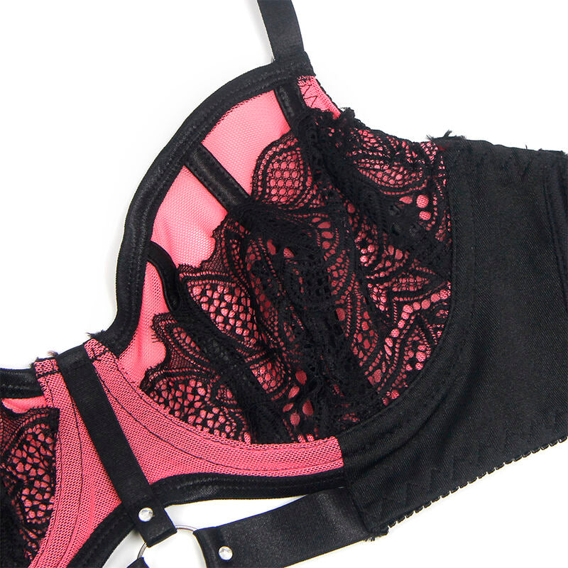 SUBBLIME - 955588 PINK PATENT MESH ZIP-UP BRA SET L/XL
