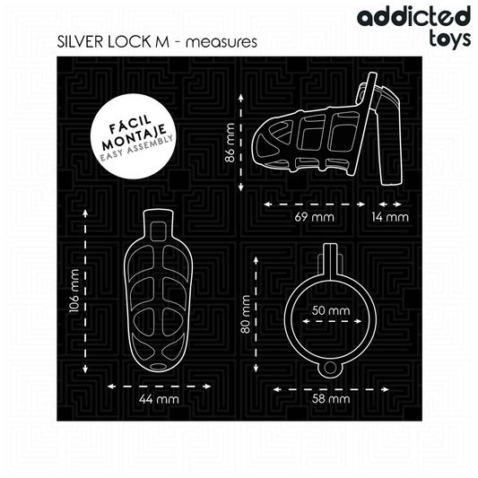 ADDICTED TOYS LOCKED - SILVER LOCK METAL PENIS CAGE SIZE M
