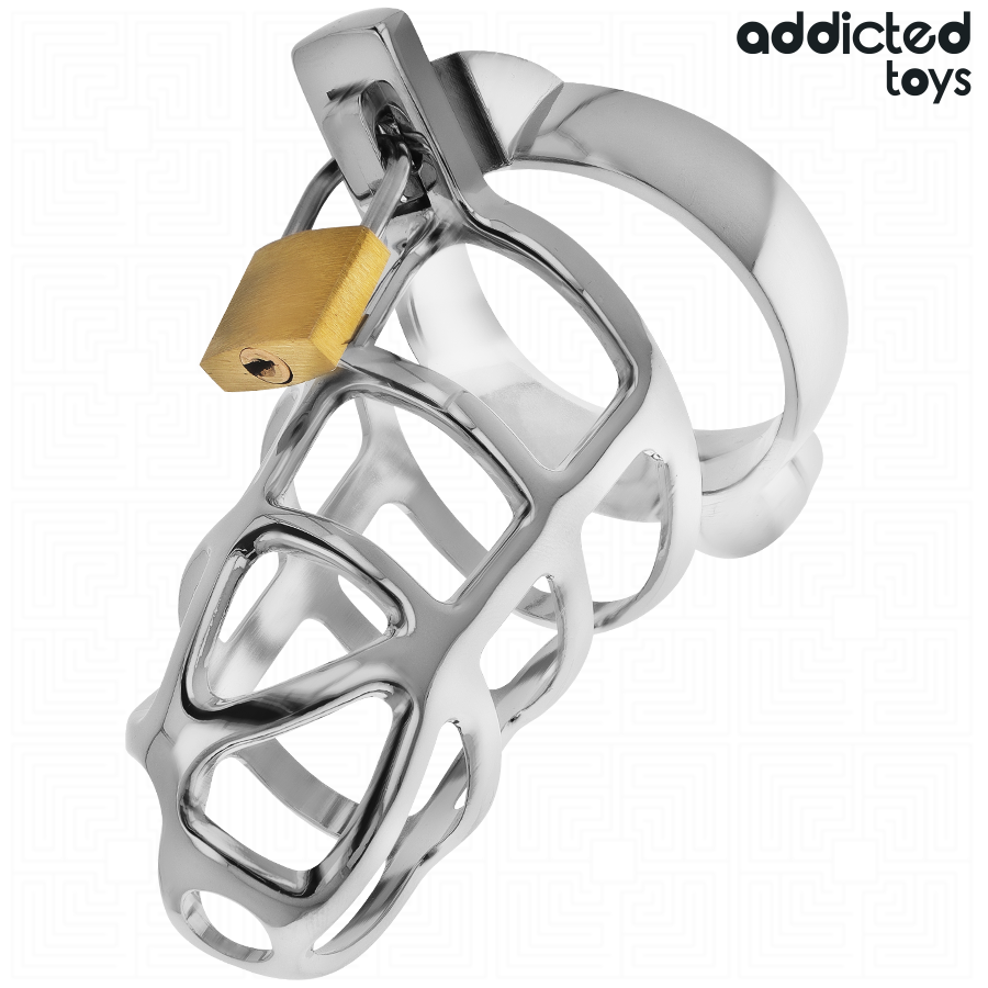 ADDICTED TOYS LOCKED - SILVER LOCK METAL PENIS CAGE SIZE M