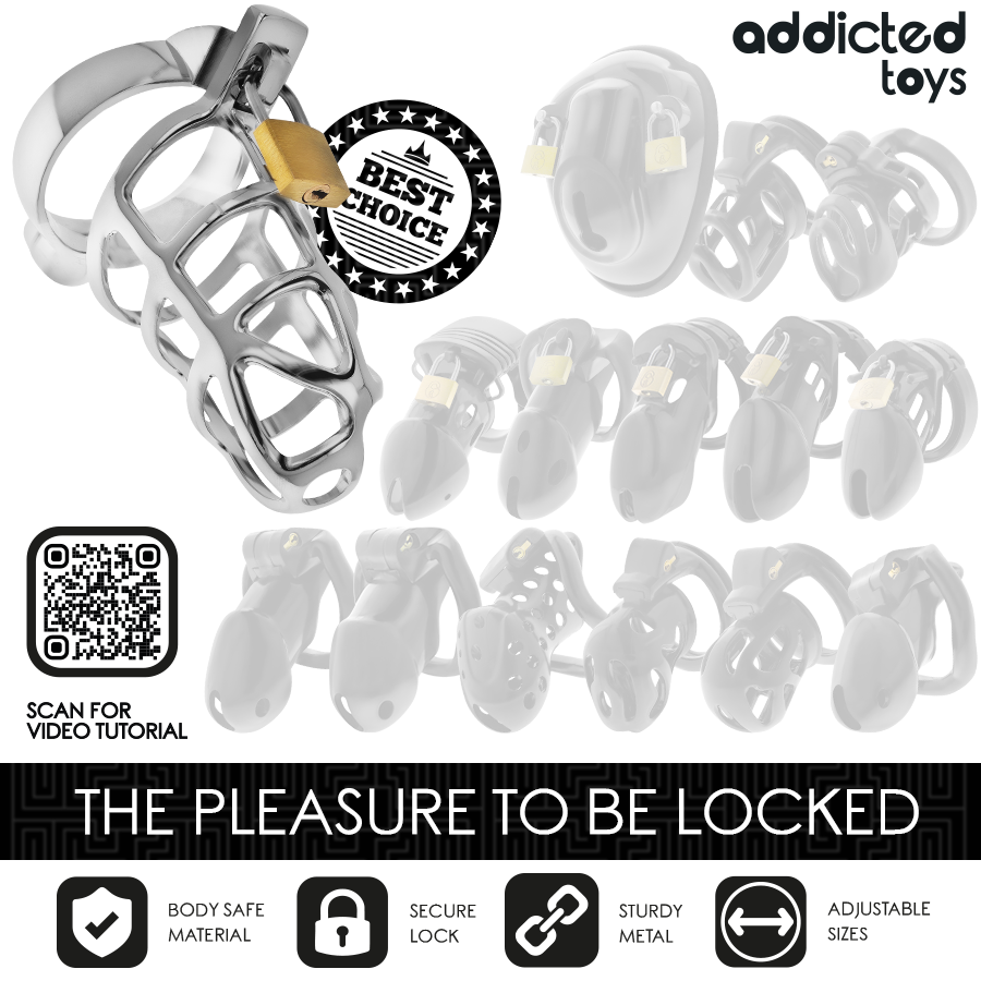 ADDICTED TOYS LOCKED - SILVER LOCK METAL PENIS CAGE SIZE M