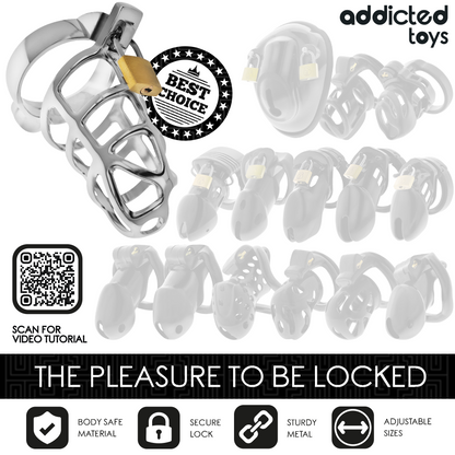 ADDICTED TOYS LOCKED - SILVER LOCK METAL PENIS CAGE SIZE M