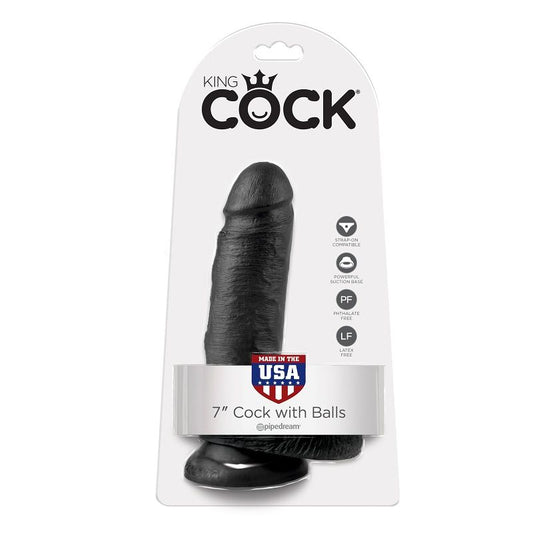 KING COCK - 7 DILDO BLACK WITH BALLS 17.8 CM