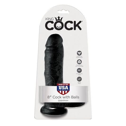 KING COCK - 8 DILDO BLACK WITH BALLS 20.3 CM