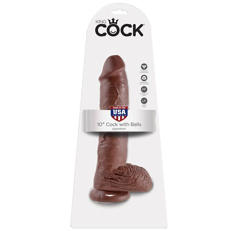 KING COCK - 10 DILDO MARRÓN CON BOLAS 25,4 CM