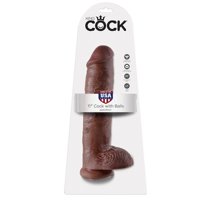 KING COCK - 11 GODE MARRON AVEC COUILLES 28 CM