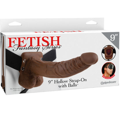 FETISH FANTASY SERIES - SÉRIE 9 STRAP-ON CREUX AVEC COUILLES 22,9 CM MARRON