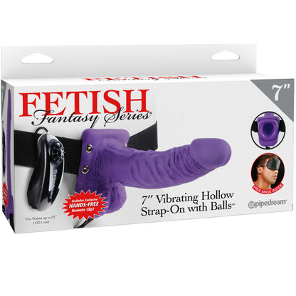 FETISH FANTASY SERIES - SÉRIE 7 HOLLOW STRAP-ON VIBRANT AVEC BOULES 17,8CM VIOLET