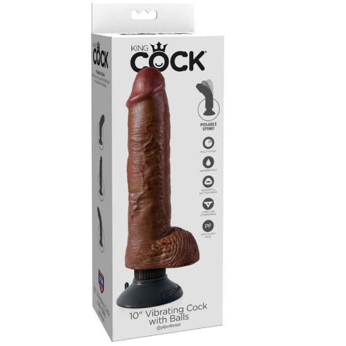 KING COCK - 25.5 CM VIBRATING COCK WITH BALLS BROWN