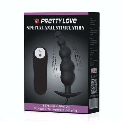 PRETTY LOVE - ANAL PLUG SILICONE EXTRA STIMULATION AND 12 VIBRATION MODES BLACK