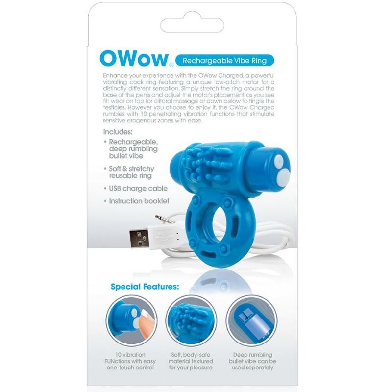 ANILLO VIBRATOWOW RECARGABLE AZUL GRITÓN