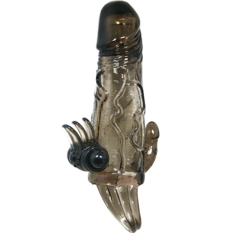 BAILE - BRAVE MAN FUNDA PARA PENE CON ESTIMULACIÓN DE CLÍTORIS Y ANAL DOBLE BALA NEGRA 16,5 CM