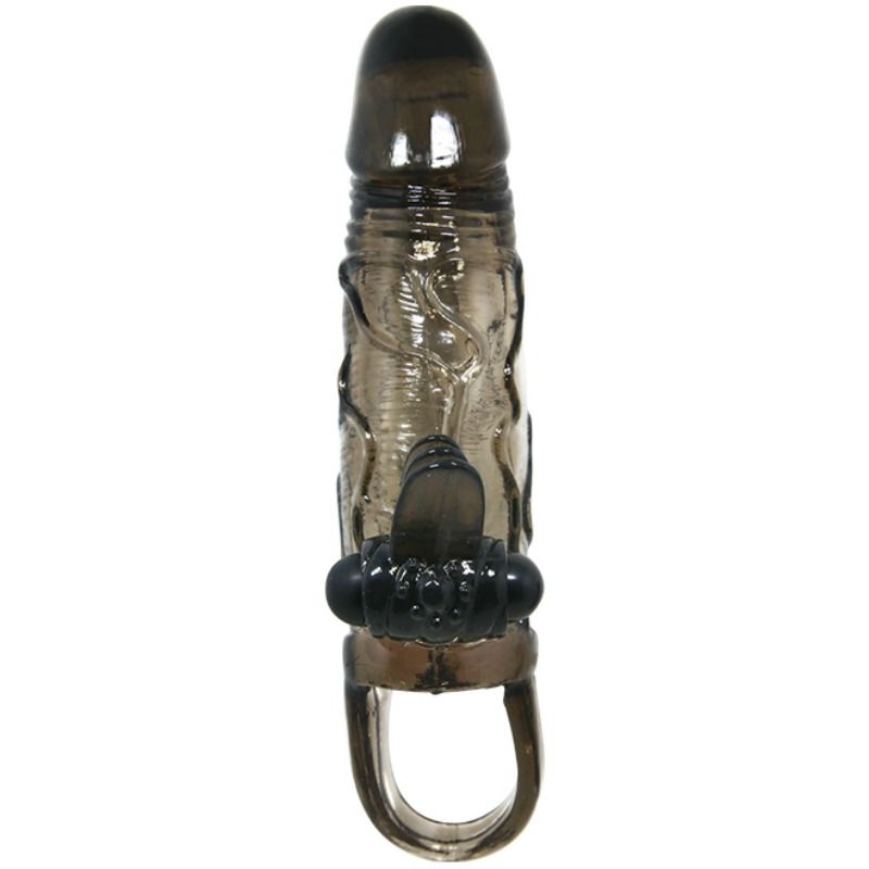 BAILE - BRAVE MAN FUNDA PARA PENE CON ESTIMULACIÓN DE CLÍTORIS Y ANAL DOBLE BALA NEGRA 16,5 CM