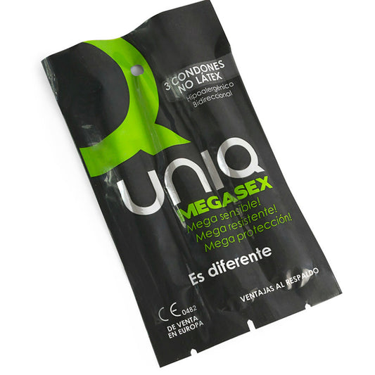 UNIQ - PRÉSERVATIFS SENSIBLES SANS LATEX MEGASEX 3 UNITÉS