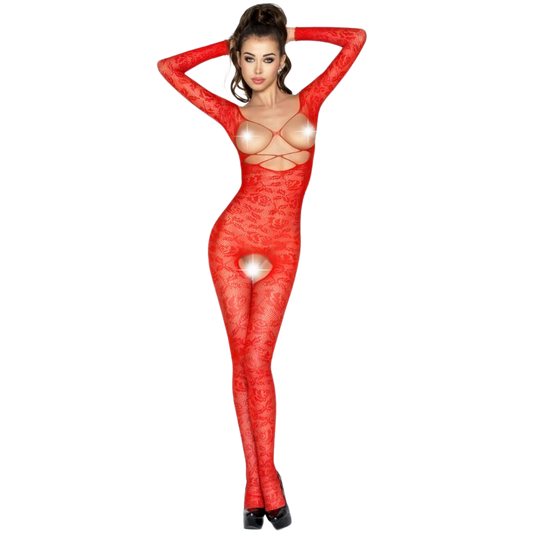 PASIÓN - MUJER BS031 BODYSTOCKING ROJO TALLA ÚNICA