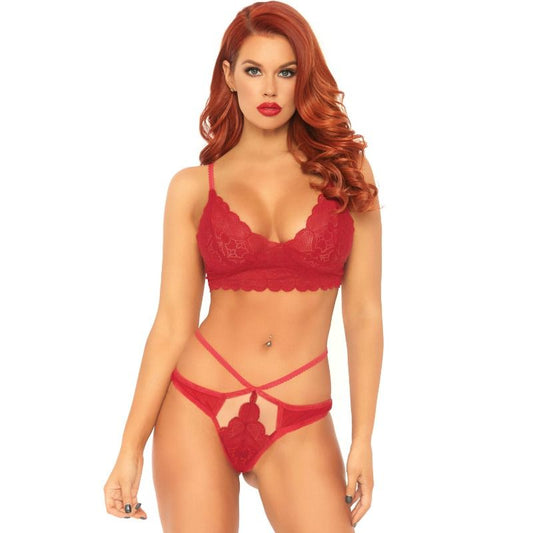 LEG AVENUE - ENSEMBLE 2 PIÈCES BRALETTE ET STRING EN DENTELLE S/M 