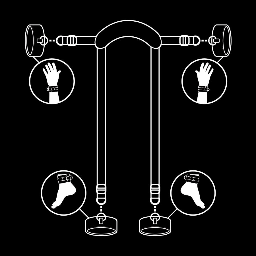 SOUMIS FÉTICHISME - POSITION DE MAÎTRE AVEC 4 MENOTTES DOUBLES DE NOPRÈNE