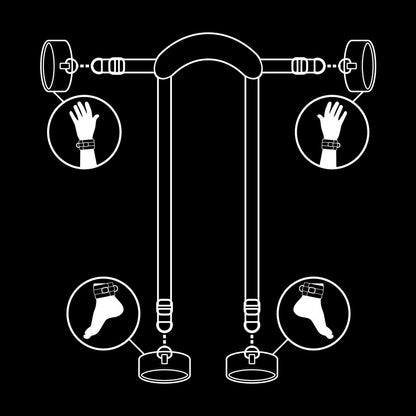 SOUMIS FÉTICHISME - POSITION DE MAÎTRE AVEC 4 MENOTTES DOUBLES DE NOPRÈNE