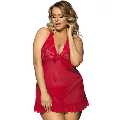 SUBBLIME - QUEEN PLUS BABYDOLL ROUGE MOTIFS FLORAUX DANS LES SEINS