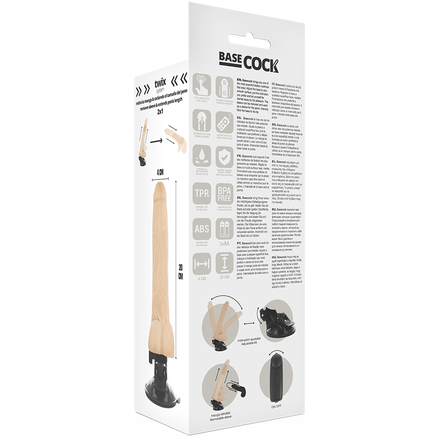 BASECOCK - VIBRATEUR RÉALISTE À TÉLÉCOMMANDE NATUREL AVEC TESTICULES 20 CM -O- 4 CM