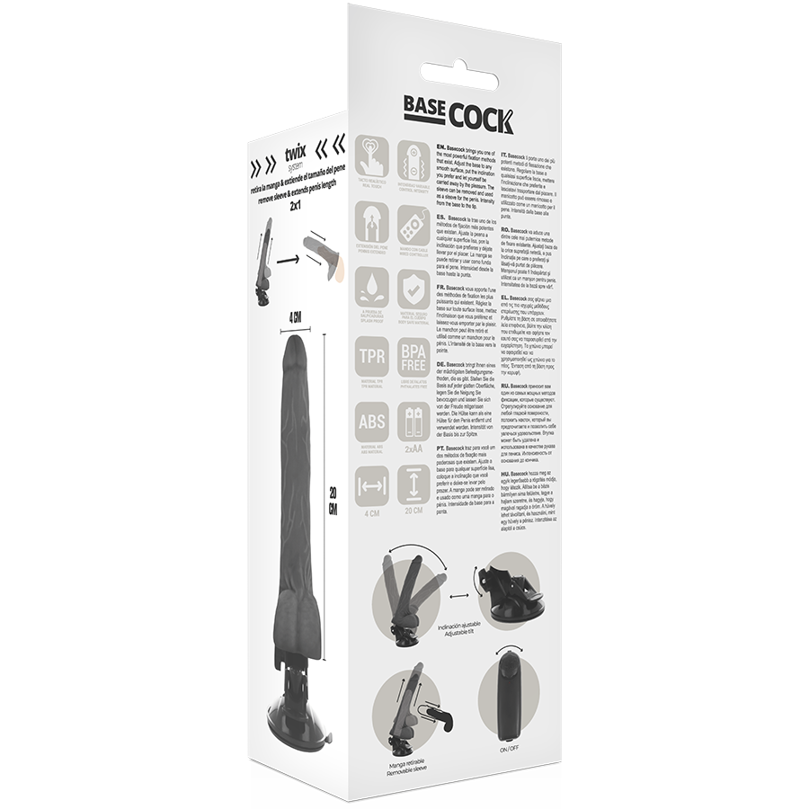 BASECOCK - VIBRATEUR RÉALISTE À TÉLÉCOMMANDE NATUREL AVEC TESTICULES 20 CM -O- 4 CM