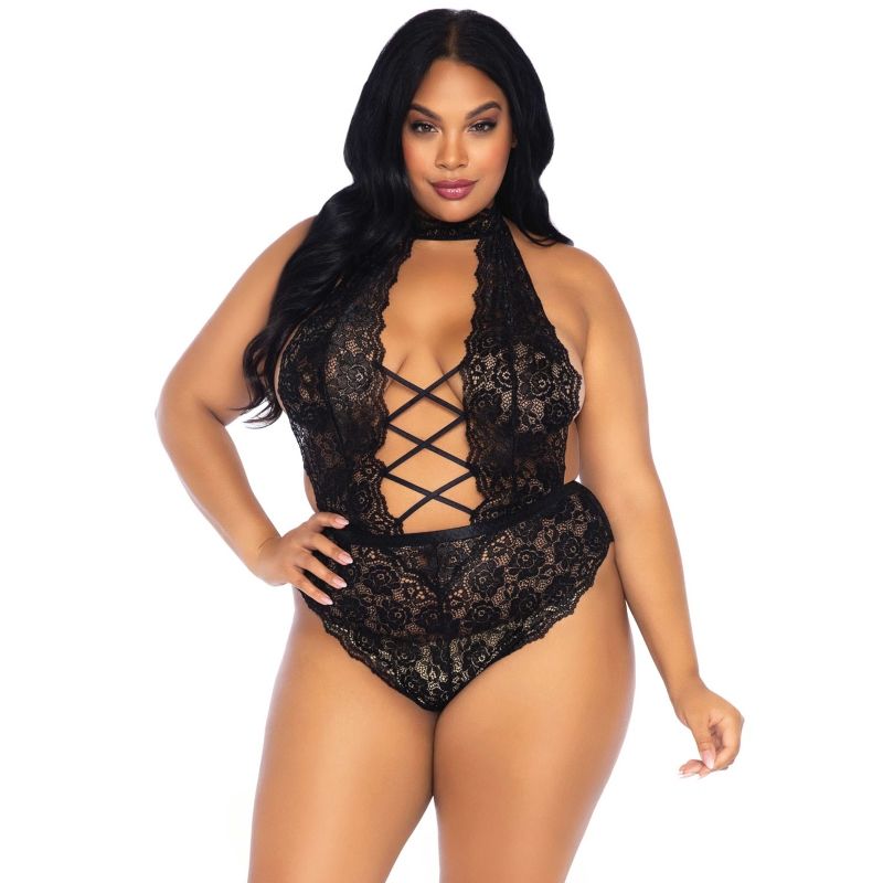 LEG AVENUE - TEDDY SANS CROCHET EN DENTELLE FLORALE GRANDE TAILLE