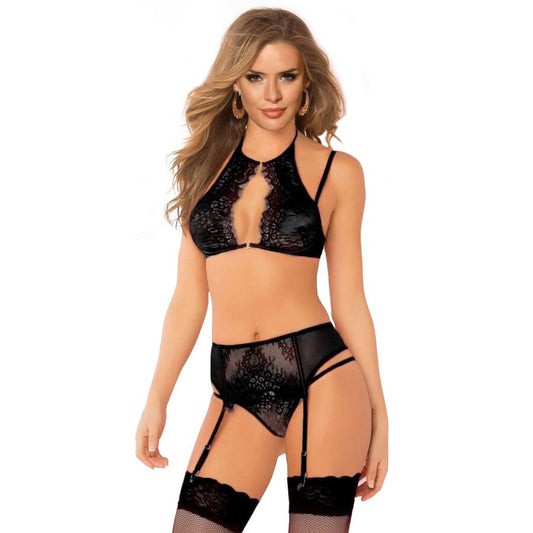 LINGERIE REINE - ENSEMBLE SOUTIEN-GORGE + JARRETELLE ET STRING TAILLE L/XL