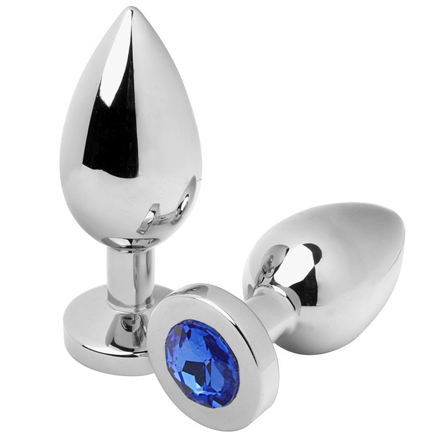 PLUG ANAL EN MÉTAL DUR BLEU DIAMANT MOYEN 7,62 CM