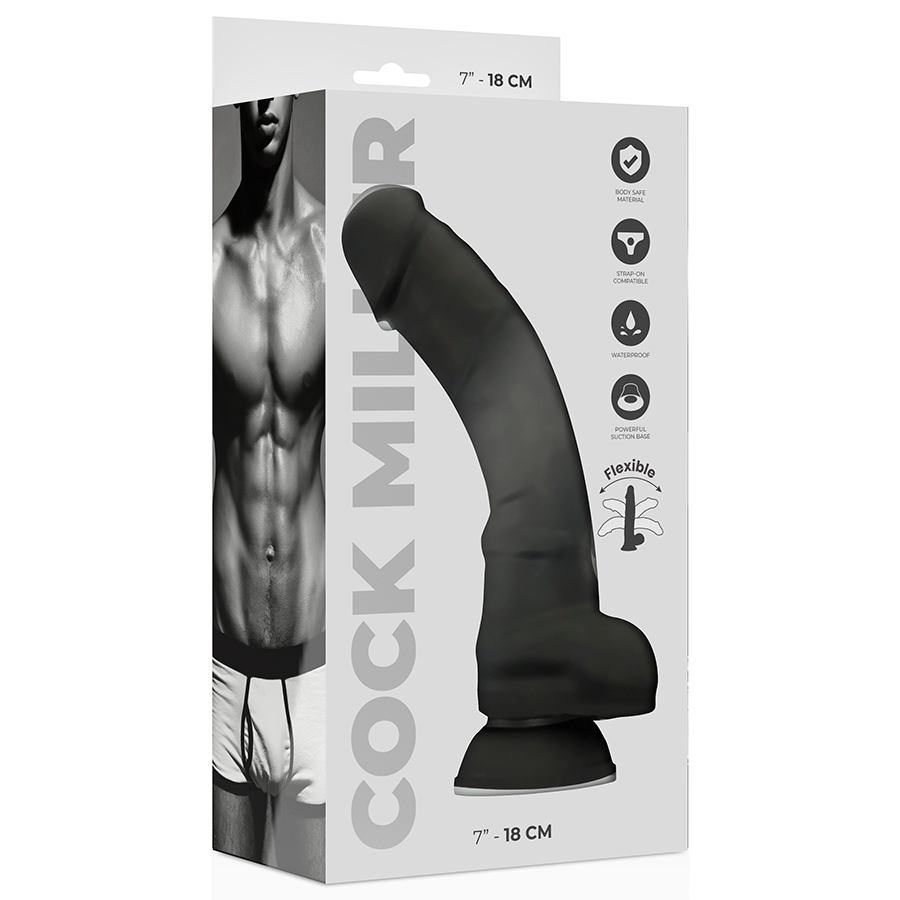 COCK MILLER - COCKSIL ARTICULABLE EN SILICONE DENSITÉ NOIR 18 CM