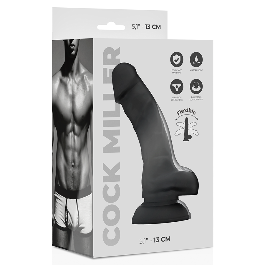 COCK MILLER - COCKSIL ARTICULABLE EN SILICONE DENSITÉ NOIR 13 CM